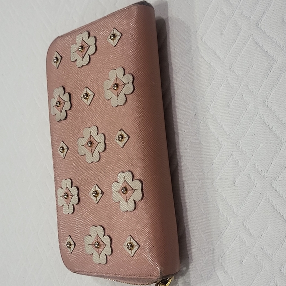 Prada Saffiano Leather Flower Pearl Long Zip Around Wallet - Picture 9 of 10